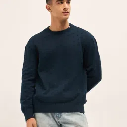 The Bear House Blue Cotton Textured Regular Fit Sweater-picture-15