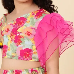 A.T.U.N. Kids Pink & Yellow Floral Print Lehenga Choli image 5