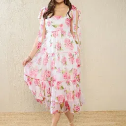 KASSUALLY White & Pink Floral Print Midi Dress-image-45