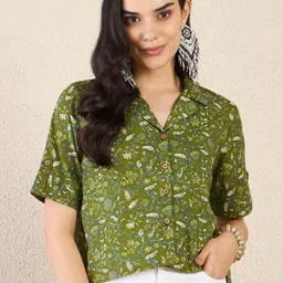 Anouk Rustic Floral Print Roll-Up Sleeves Cotton Top-picture-23