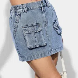 The Souled Store Mid Blue Cotton Solid Skirt image 4