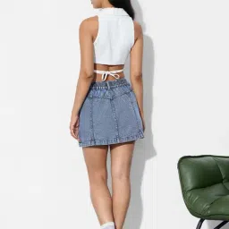 The Souled Store Mid Blue Cotton Solid Skirt image 2