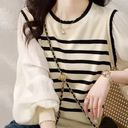 StyleCast Women Striped Cotton Sweater Vest-image-3