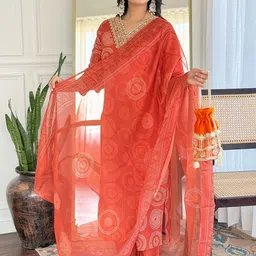 Siya Fashion Women Printed Regular Thread Work Kurta with Trousers & With Dupatta image 5