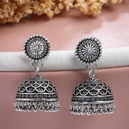 Anouk German Silver Plated Oxidised Dome Shaped Jhumkas-picture-13