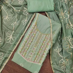 HERE&NOW Floral Printed Beads & Stones Cotton Unstitched Dress Material-picture-39