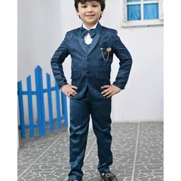 BT DEZINES Satin Full Sleeves Jacquard Weave Pattern Designed 5 Piece Shirt & Bottom Set - Metallic Blue-picture-24