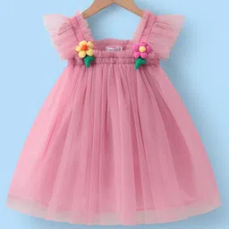 Mark & Mia Frill Sleeves Party Frock with Floral Applique - Pink-picture-11