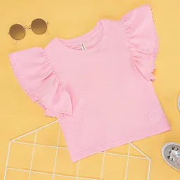 Pantaloons Junior Half Sleeves Frill Detailed Solid Top - Pink-picture-39