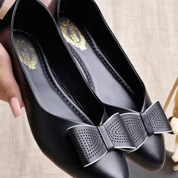 Shoetopia Bow Applique Detailed Slip On Ballerinas - Black-picture-14