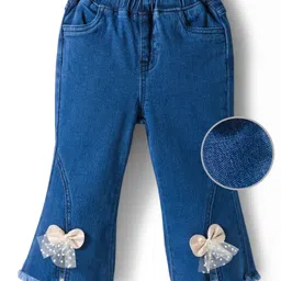 Mark & Mia Cotton Denim Full Length Bell Bottom Washed Jeans With Bow Detailing - Blue-image-66
