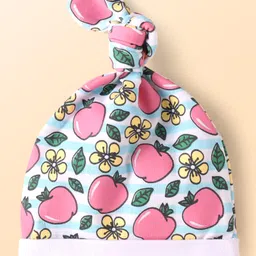 Babyhug Interlock Knit Caps with Floral Print & Polka Dots Pack of 2 - Pink & White image 2