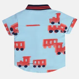MINI KLUB Cotton Half Sleeves Vehicles Printed Shirt - Blue image 3