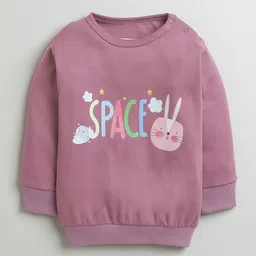 BUMZEE Cotton Knit Full Sleeves Space Theme & Animal Printed Sweatshirt & Jogger Set - Mauve image 2