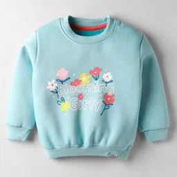 Teddy Fleece Knit Full Sleeves Floral Printed Winter Night Suit - Light Blue image 2