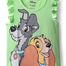 HoneyHap Disney Frill Sleeve Shorts Night Suit with Lady & The Tramp Graphics - Light Green image 2