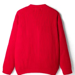 arias by lara dutta Arias Knitted Full Sleeves Front Open Sweater with Heart Embroidery & Bow Applique - Red image 2