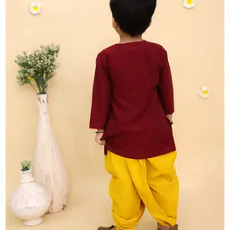 Junitos Cotton Woven Three Fourth Sleeves Dinosaur Embroidered Kurta Dhoti Set - Maroon image 3