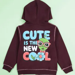 Kiddopanti Fleece Knit Full Sleeves Cute Is The New Cool Back Printed Light Winter Hooded Sweatshirt - Wine image 3