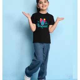 NUSYL Cotton Blend Half Sleeves Princess Text Printed Tee - Black image 4