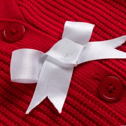 arias by lara dutta Arias Knitted Full Sleeves Front Open Sweater with Heart Embroidery & Bow Applique - Red image 3