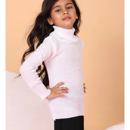 Superminis Woollen Knit Full Sleeves Ribbed Skivi Sweater - Off White image 4