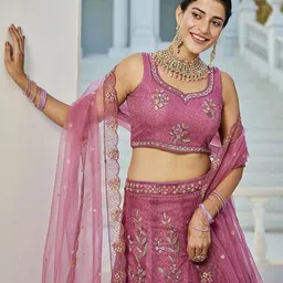 panchhi Floral Embroidered Sequinned Semi-Stitched Lehenga & Unstitched Blouse & Dupatta image 4