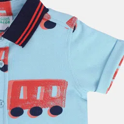 MINI KLUB Cotton Half Sleeves Vehicles Printed Shirt - Blue image 5