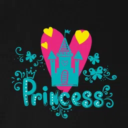 NUSYL Cotton Blend Half Sleeves Princess Text Printed Tee - Black image 5
