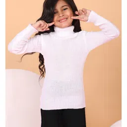 Superminis Woollen Knit Full Sleeves Ribbed Skivi Sweater - Off White image 5