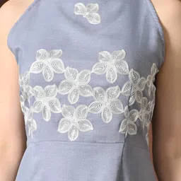 Myshka Floral Embroidered Halter Neck Linen A-Line Dress image 5