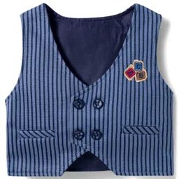 Mini Taurus Sinker Knit Full Sleeves Striped 3 Piece Party Suit With Attached Bow - Blue image 5