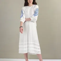 U.S. Polo Assn. White & Blue Embroidered Midi Dress-picture-10