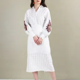 U.S. Polo Assn. Off White Cotton Embroidered Midi Dress-picture-39