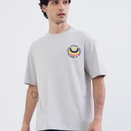 Spykar Silver Grey Cotton Oversized Graphic Print T-Shirt-picture-16