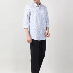 Peter England White Cotton Slim Fit Printed Shirt image 5