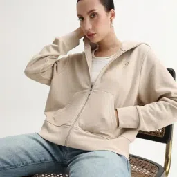 RAREISM Beige Regular Fit Solid Hooded Sweatshirt image 3