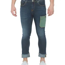 Spykar Royal Blue Cotton Regular Fit Self Pattern Jeans-picture-11