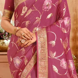 Saree Mall Mauve Viscose Self Saree with Blouse Piece image 3