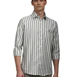 Louis Philippe White Cotton Slim fit Stripes Shirts-picture-22