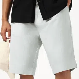 Bewakoof Grey Blended Relaxed Fit Solid Shorts-image-77