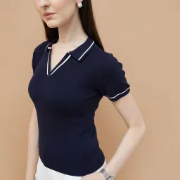 Code By Lifestyle Blue Regular Fit Polo T-Shirt image 3