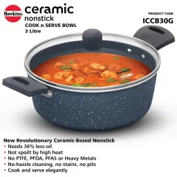 Hawkins Grey Aluminium Nonstick Cook n Serve Bowl with Glass Lid 3 L image 3