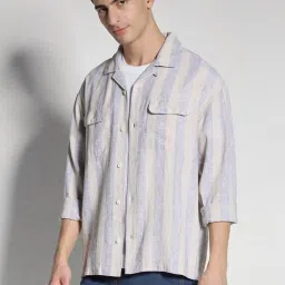 American Eagle Outfitters Beige Cotton Regular Fit Striped Shirt image 3