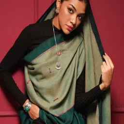 Jaypore Emerald Green Wool Hand Embroidery Shawl image 3