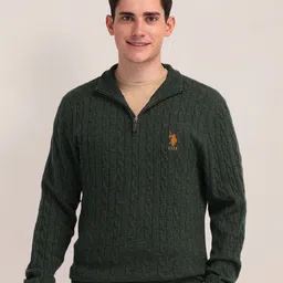 U.S. Polo Assn. Men Cable Knit Woollen Pullover with Zip Detail Detail-picture-38
