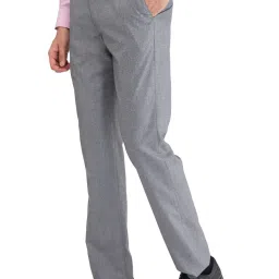 Park Avenue Grey Regular Fit Self Pattern Trousers image 3