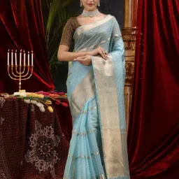 House Of Begum Firozi Banarasi Handloom Organza Saree With Blouse Piece-picture-23