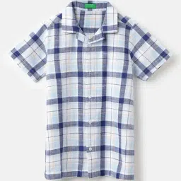 United Colors of Benetton Boys Blue Cotton Checks Shirt-picture-30