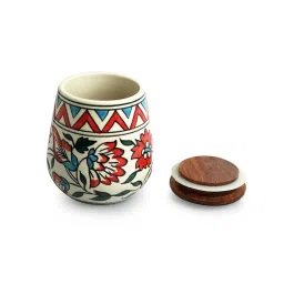 ExclusiveLane White & Brown Ceramic Persian Floral Air-Tight Storage Container - Set of 2 image 3